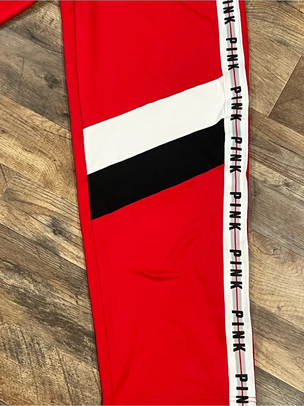 PINK Victoria's Secret Red Colorblock Track Joggers with Side Tape